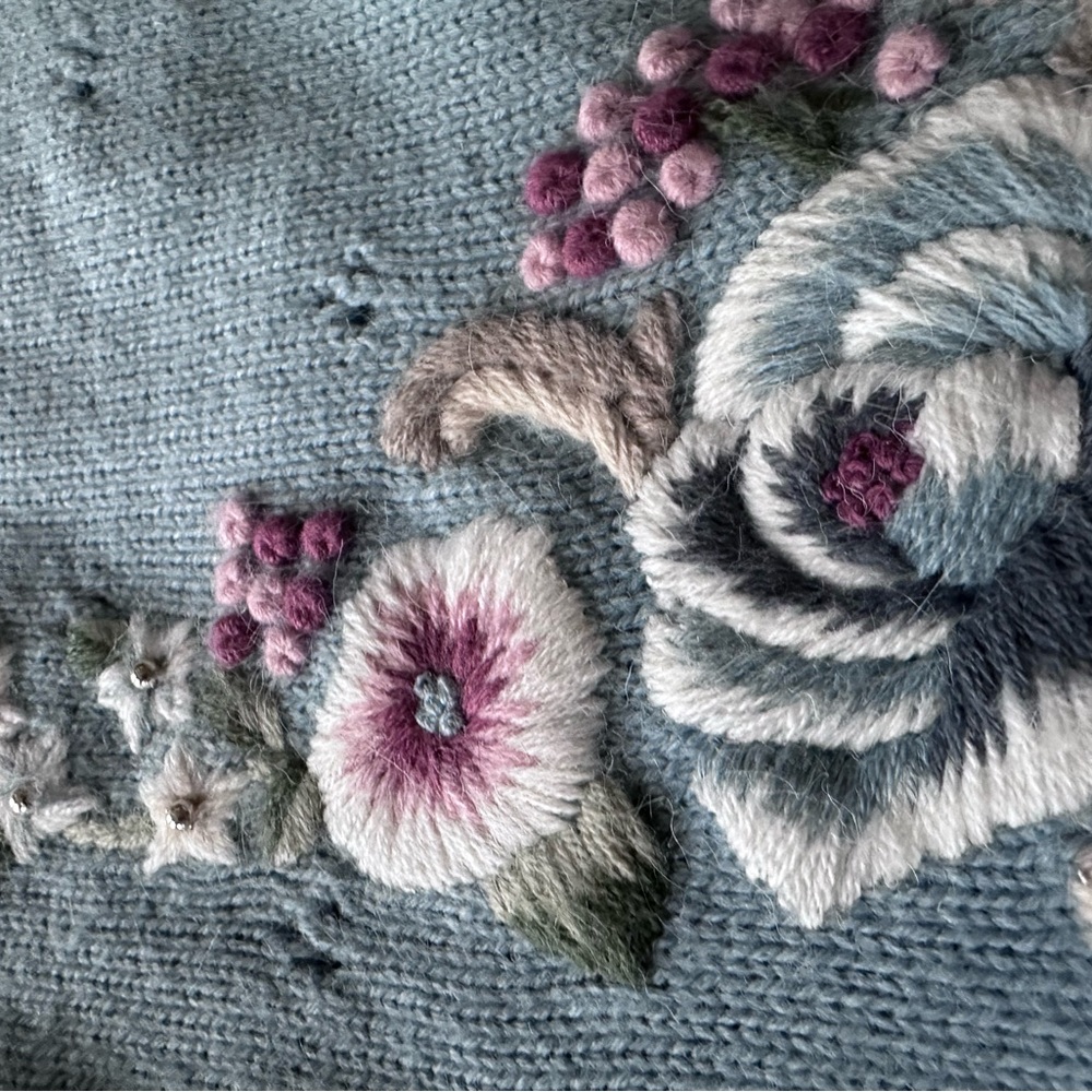 Vintage 1990s Koret Baby Blue Floral Embroidered Vest Cottagecore Size XL - Picture 5 of 10